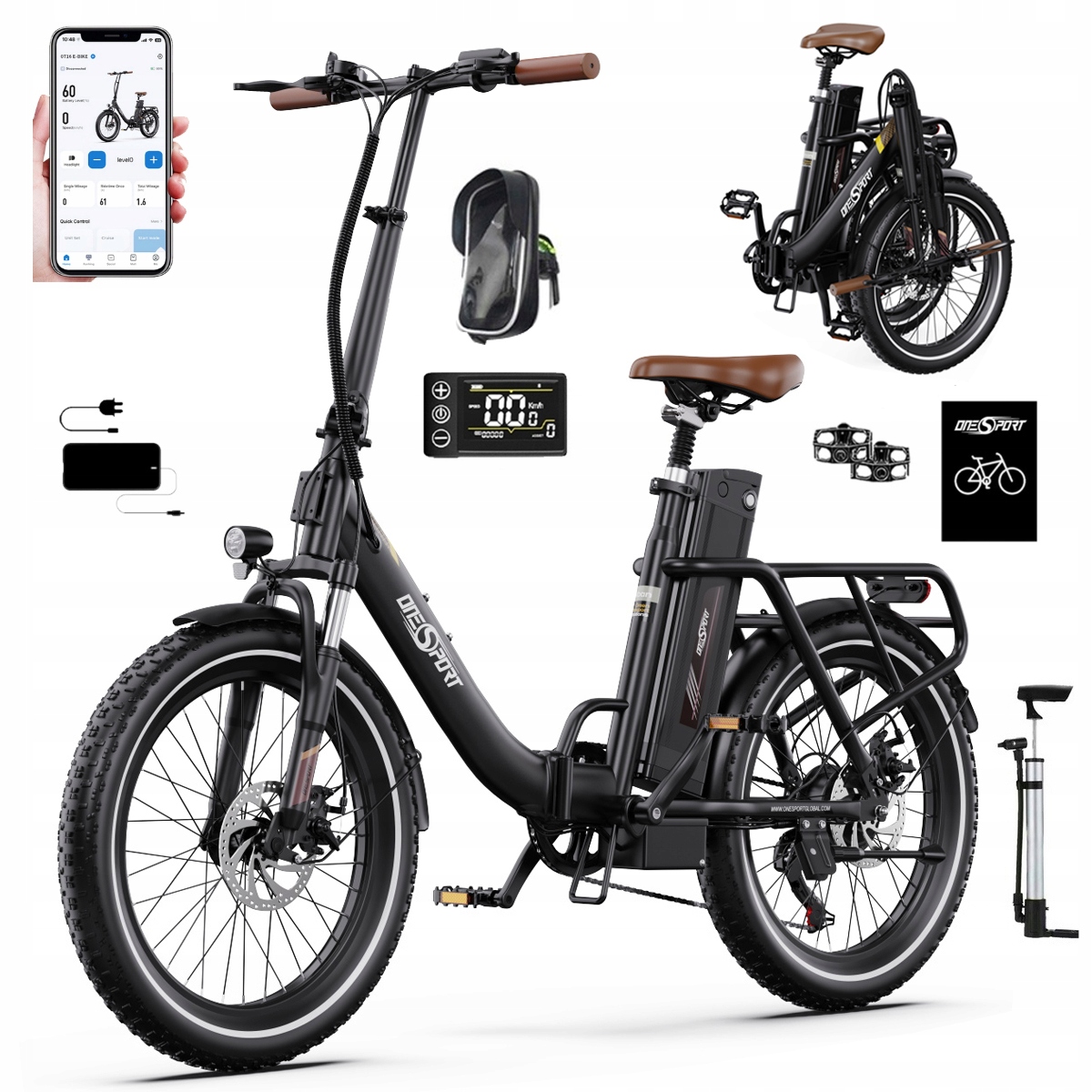 2026 Nowy Składany Rower elektryczny Onesport OT16-2 250W 48V17Ah120km 20"