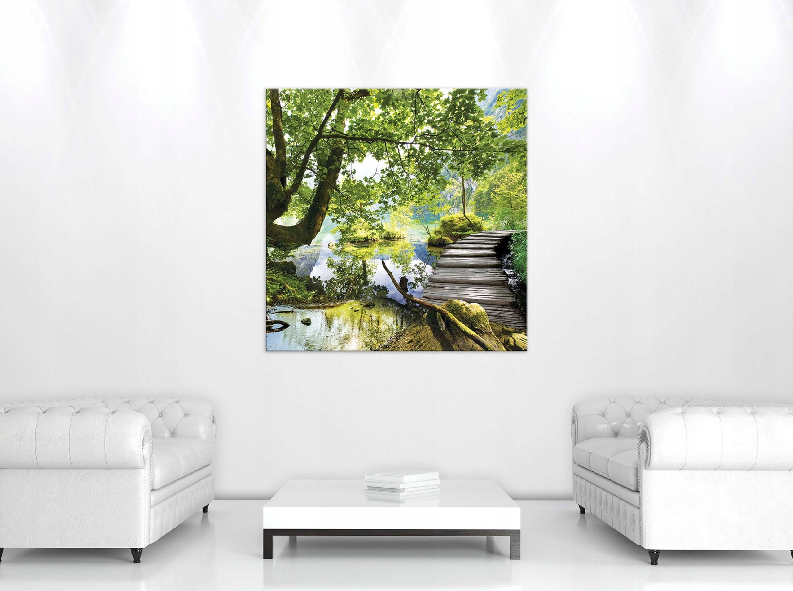 Obraz 80x80 Les jezero odraz dřevěná stezka klid příroda zeleň