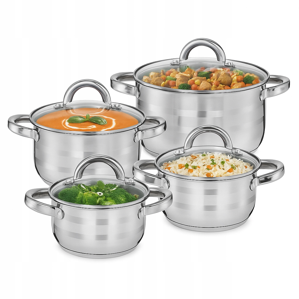 Sada Hrnec 4 Hrnce Na Indukci Plyn Nerezová Rukojeť 8 Prvků