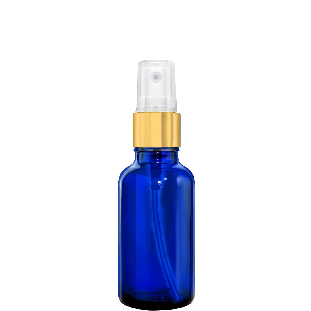 

Butelka Szklana Niebieska 50ML Z Atomizerem Złotym