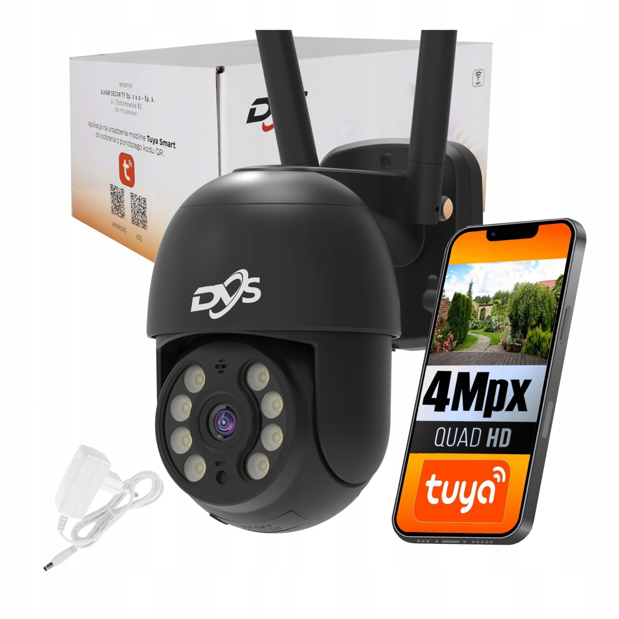 Otočná Wifi Kamera 4MPX Venkovní Černá Aplikace Tuya Mikrofon Reproduktor