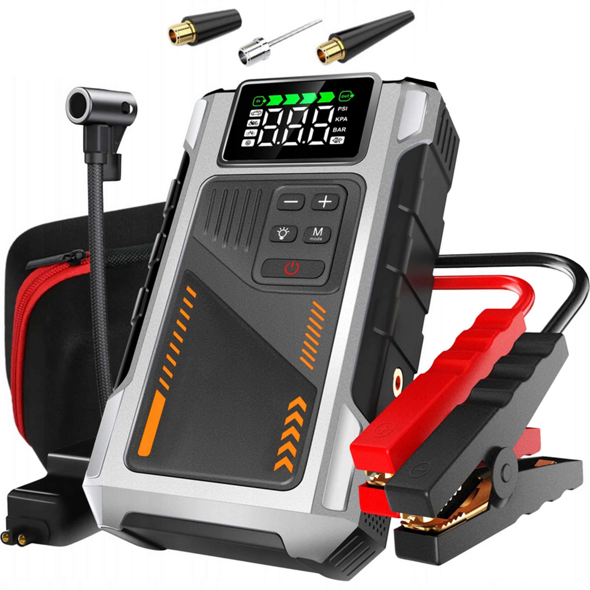 Najmocniejszy booster rozruchowy jump starter 6000A z kompresorem 10 bar