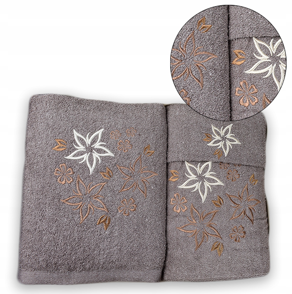 KOMPLET RĘCZNIKÓW 3 CZĘŚCIOWY HAFT PREZENT BAWEŁNA brąz