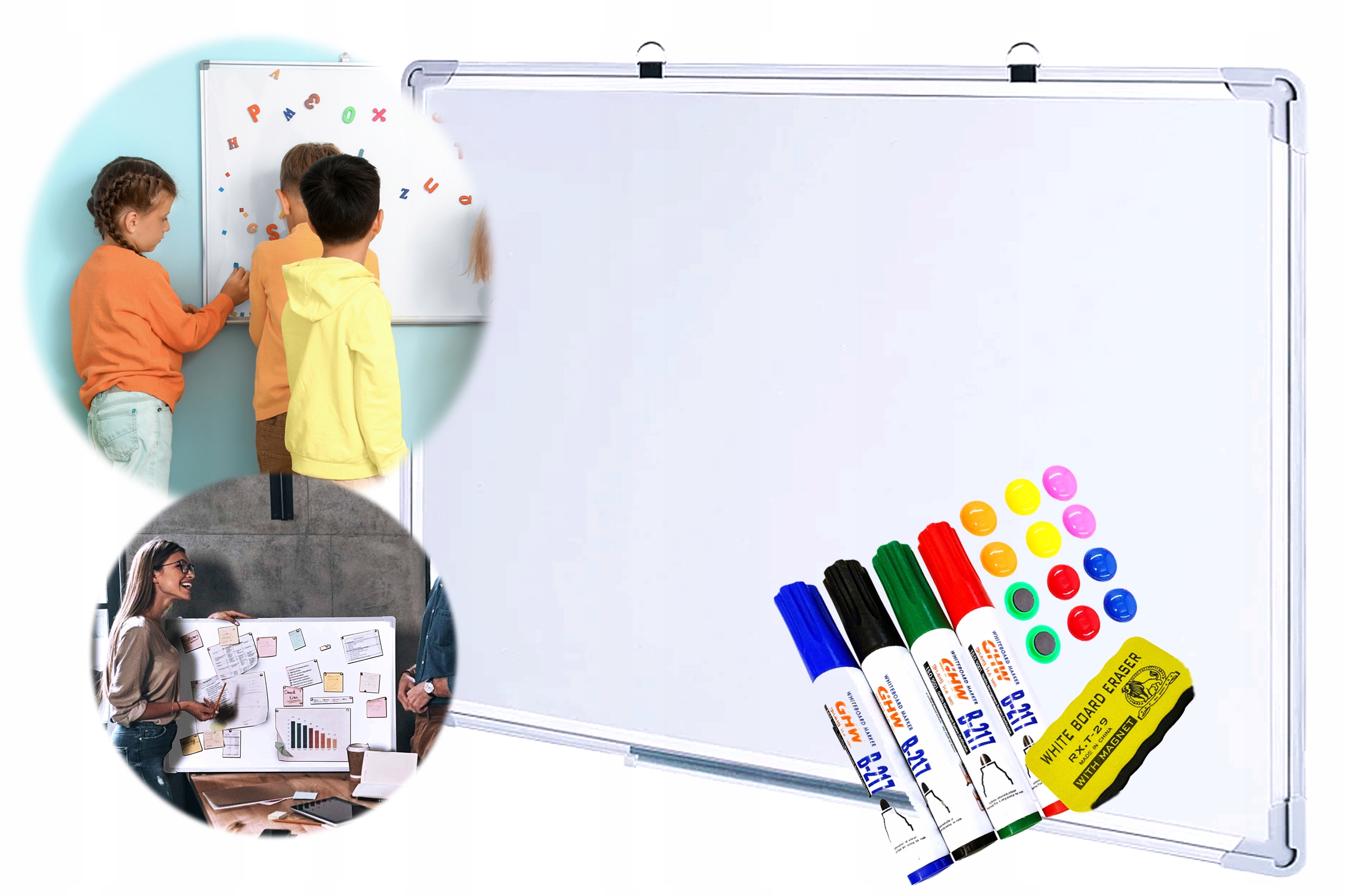 TABLICA MAGNETYCZNA SUCHOŚCIERALNA 120x90CM + akcesoria ZESTAW