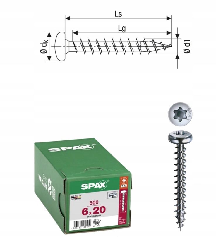 Univerzální vrut do dřeva spax 6 x 20 Wirox Hb Tx 500 ks