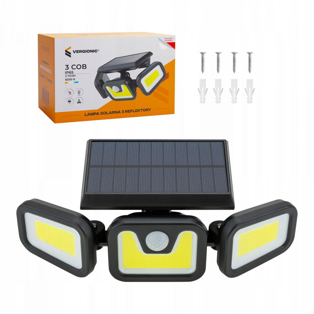 

Lampa uliczna solarna 3 reflektory czujniki