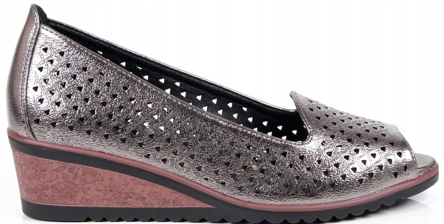 PÓŁBUTY NA KOTURNIE BUTY POTOCKI PEWTER SRERNE AŻUROWE ODKRYTY PALEC MODNE Marka Potocki