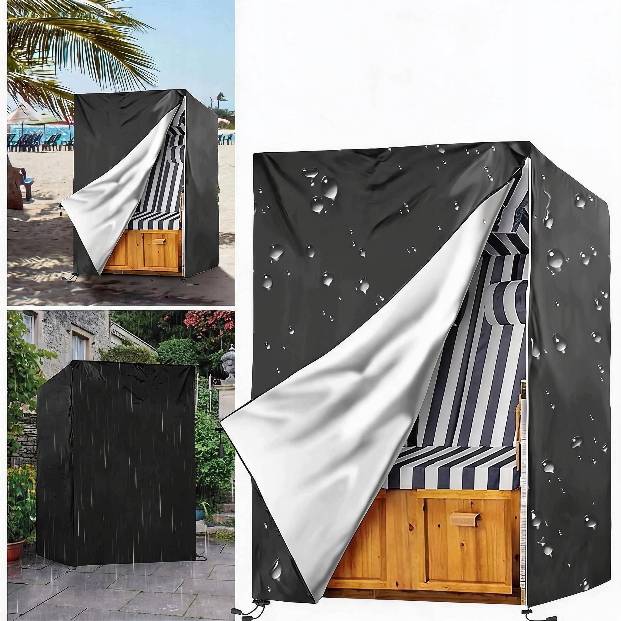 Obal Na Plážový Koš Uv 420D 135x105x175/140 Cm Voděodolný Černý