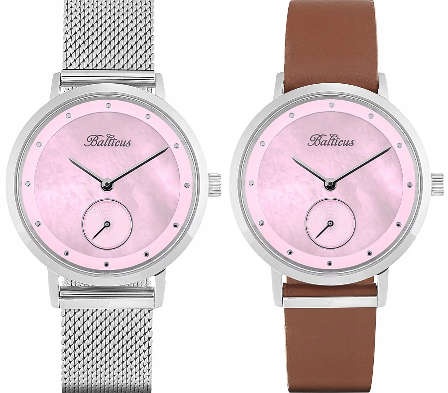 Elegantní Polský Dámské Hodinky Balticus Stříbrné S Perleťově Růžovým Ciferníkem