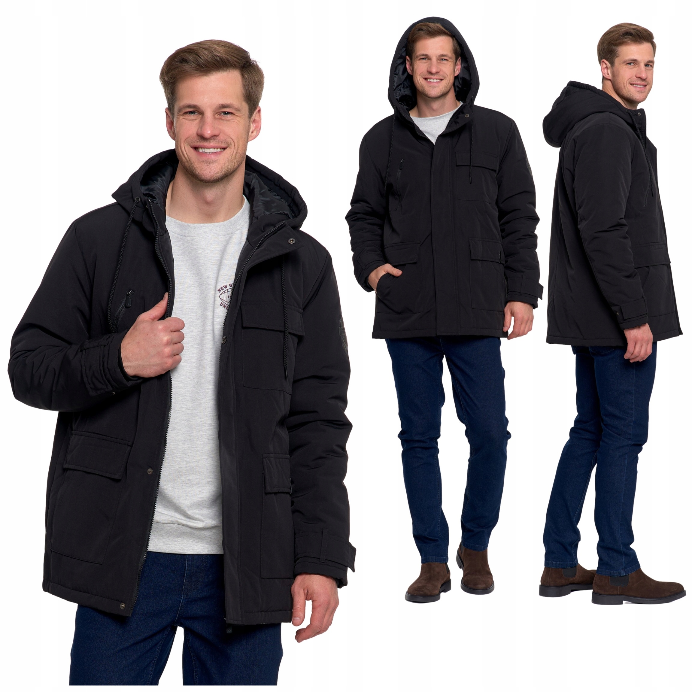 Zimní Bunda S Kapsami A Kapucí, Módní, Pohodlná, Moraj XL