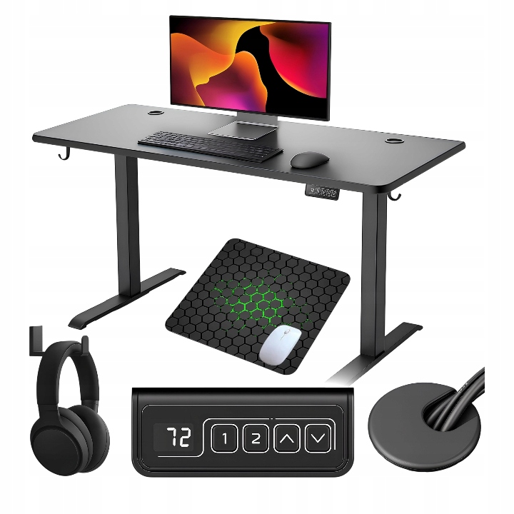 Elektrický Herní Stůl s regulací Grafit 120x60 cm Dárek Podložka