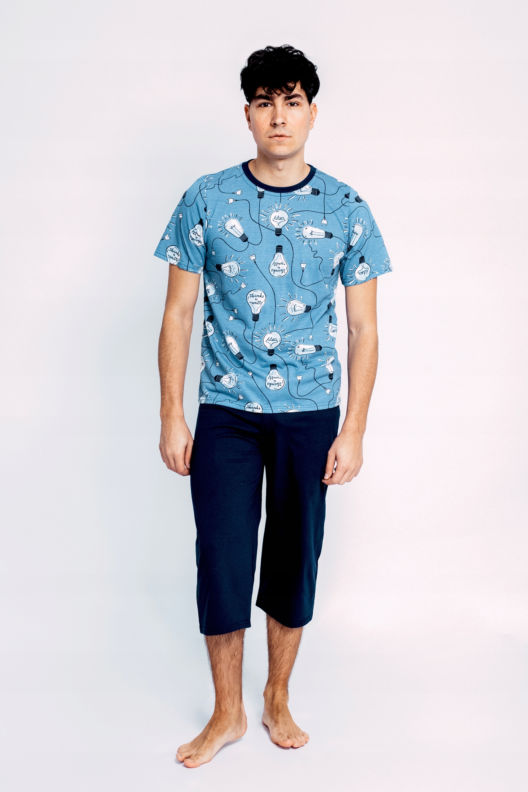 Pánské bavlněné pyžamo 3/4 Letní krátké jako dárek Žárovky XXL