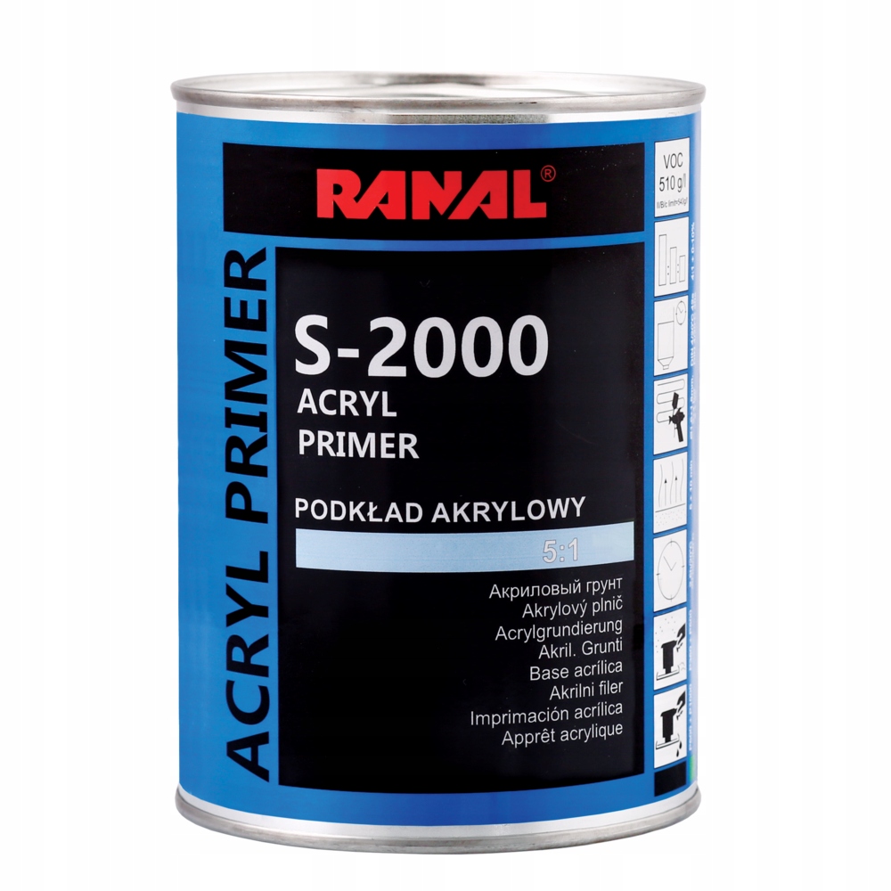 Ranal S-2000 podkład akrylowy wypełniający 5:1 czarny 800ml utwardzacz