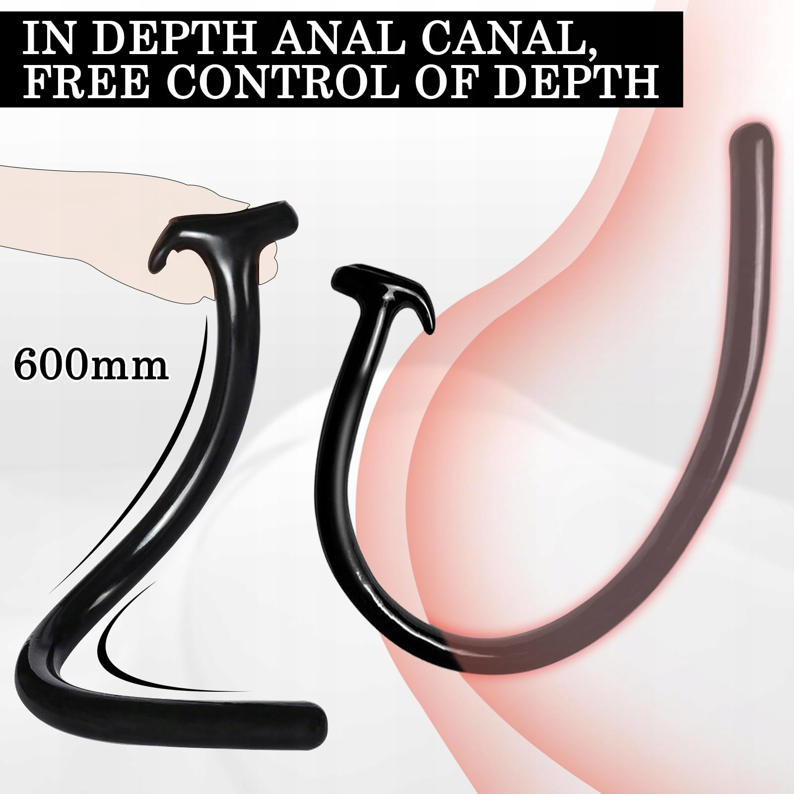 BDSMJOY Długi Analdildo 60 cm Czarny Plug Analny Dla Par Kobiet Mężczyzn — miniatura 4