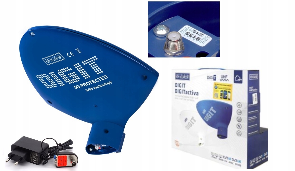 Antena Telmor 5G Aktywna Telewizji Naziemnej DVBT2 4K Digit Activa Zasilacz