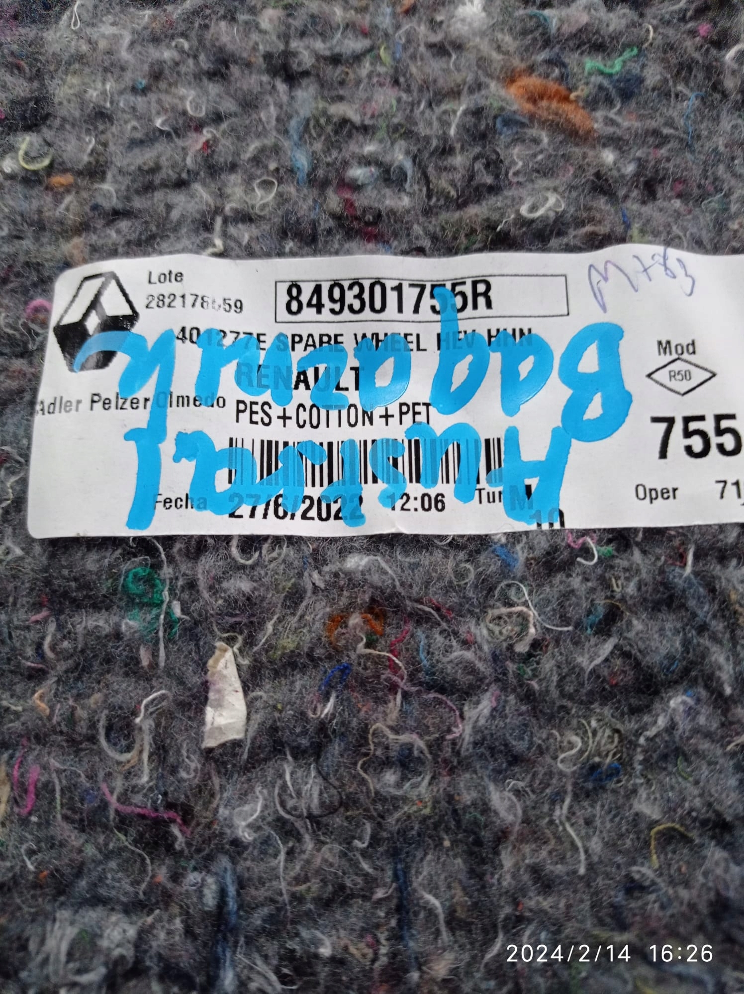 WKŁAD BAGAŻNIKA RENAULT AUSTRAL 849301755r Numer katalogowy producenta 849301755R