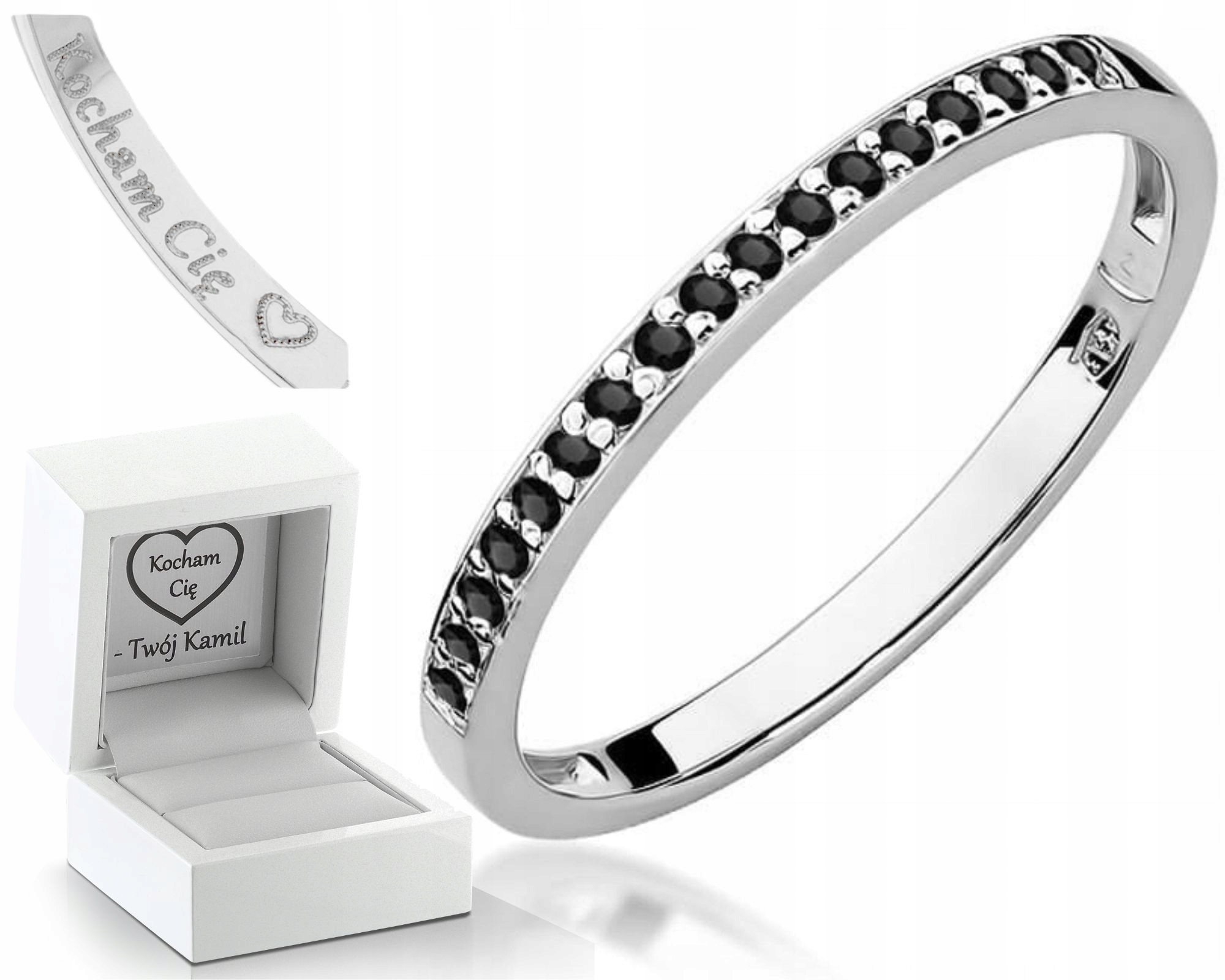 Prstýnek Z Bílého Zlata S Černými Diamanty Ryzost 585 Gravírování