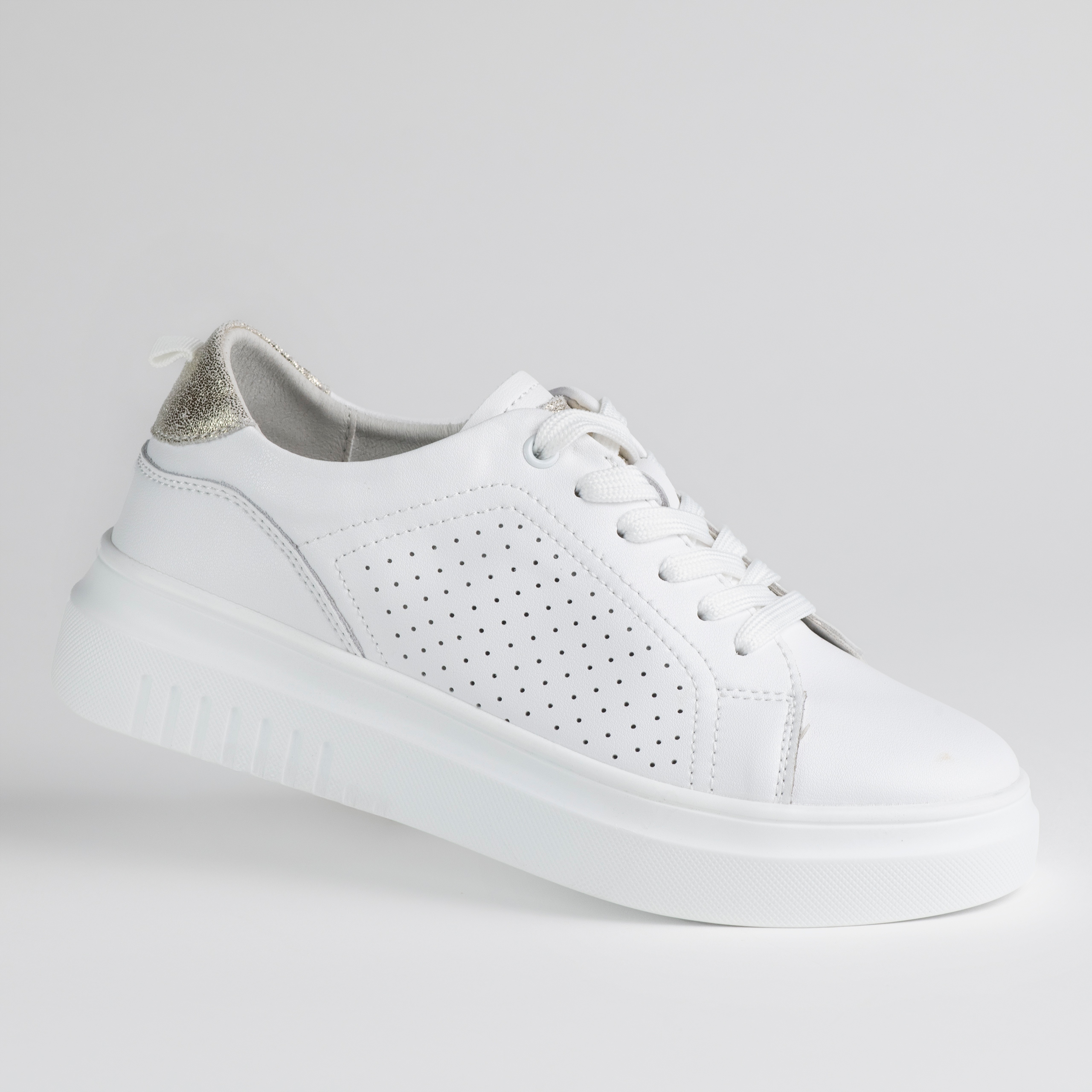 Sportovní dámské kožené tenisky Goodin GD-RS2015 ažurové, platforma bílá 36