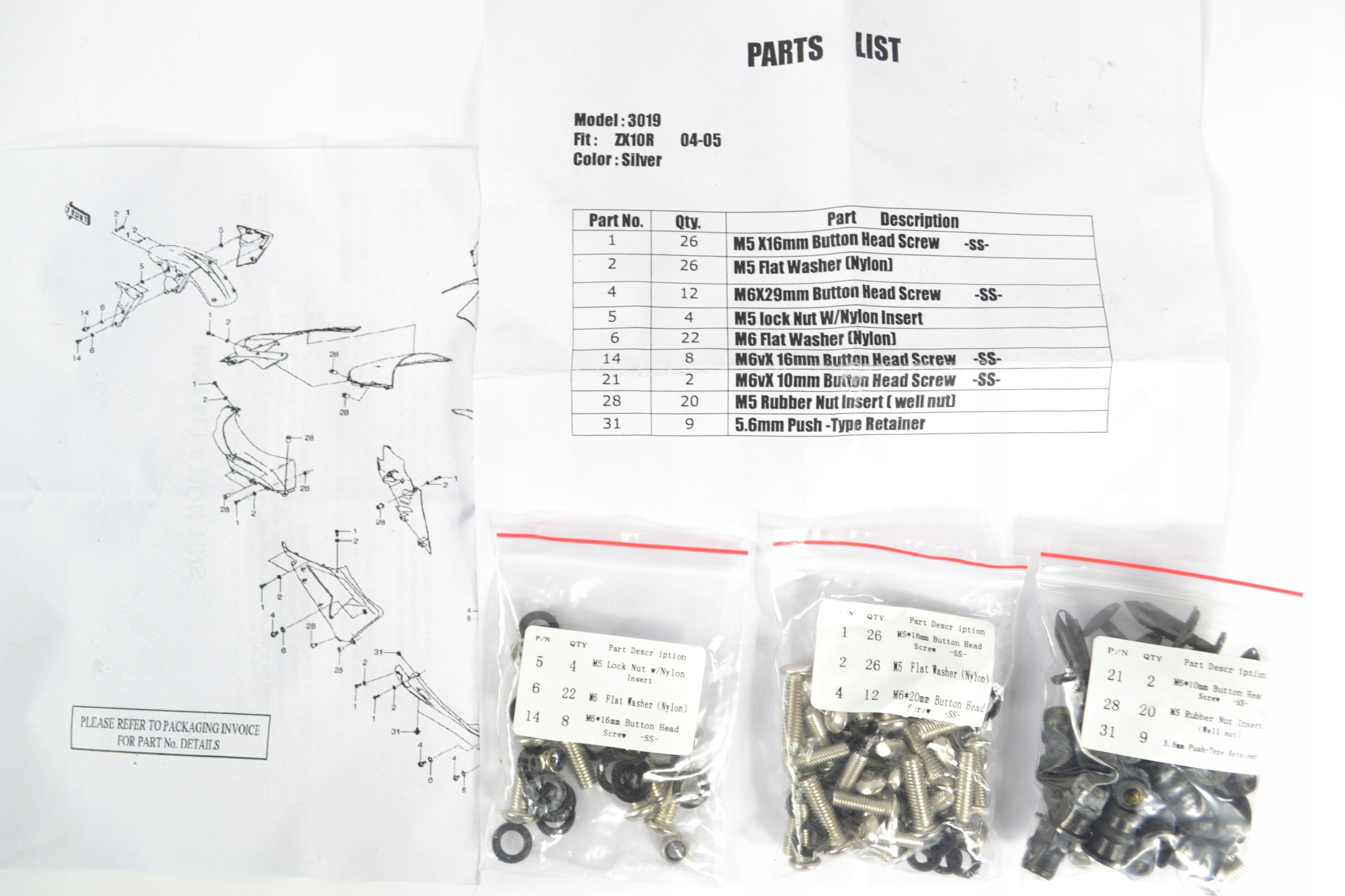 10R0405 - Kawasaki ZX-10R 04-05-Болти обтічника KPL
