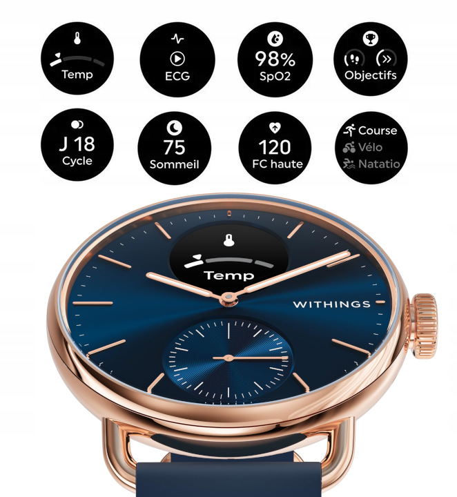 Withings Scanwatch 2 zegarek smartwatch puls Ekg temperatura 38 mm stal Bt