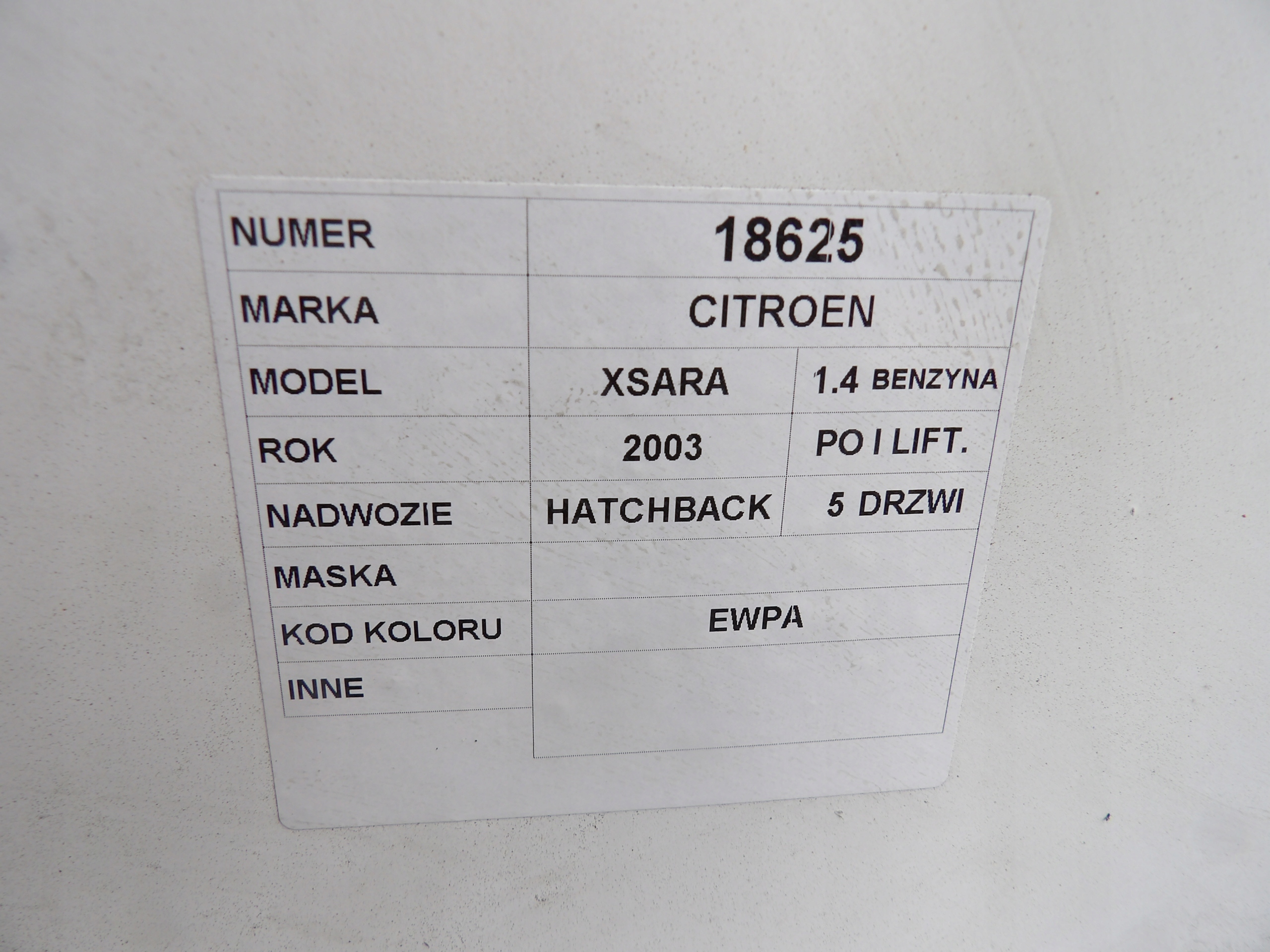 Citroen Xsara Capot lak. EWPA