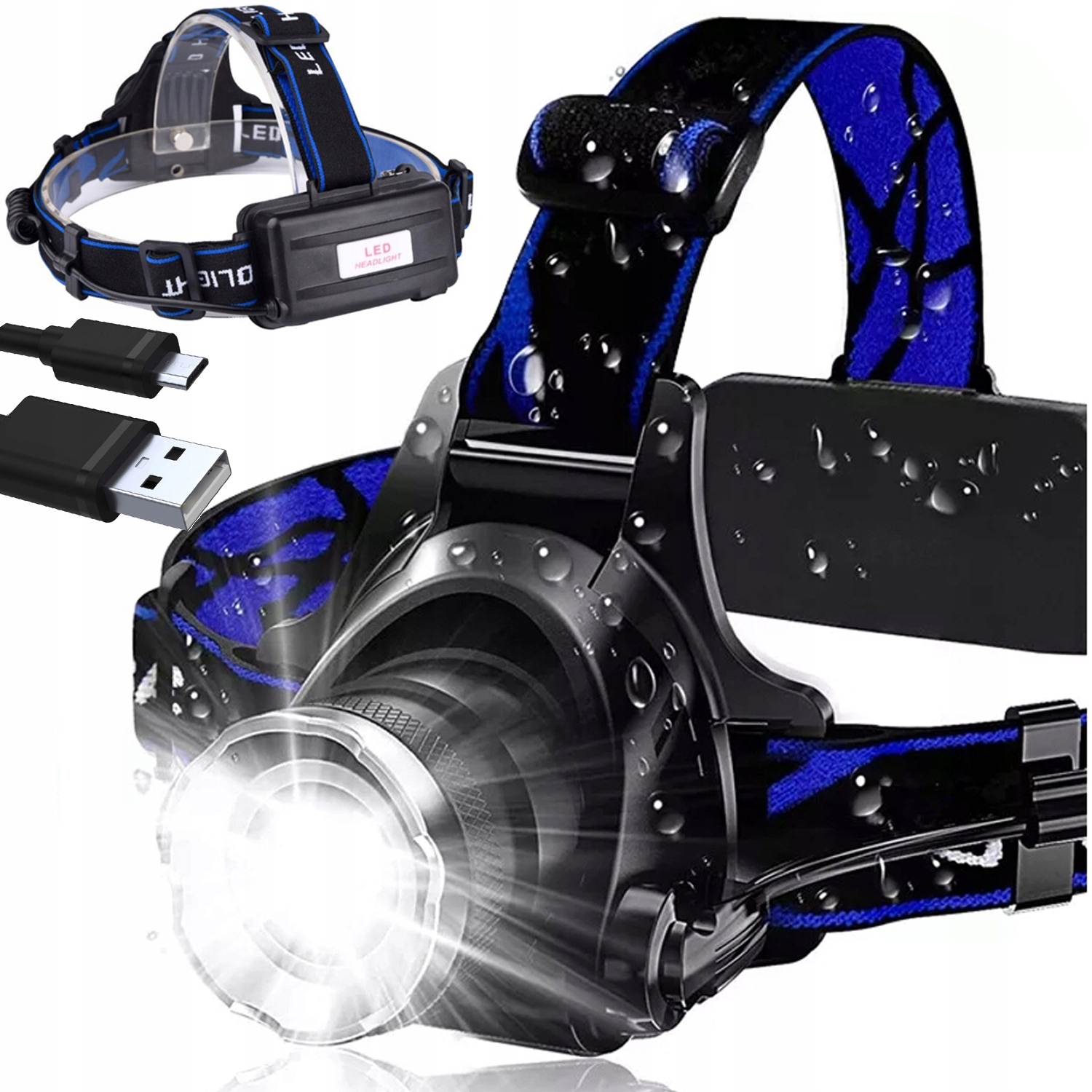 Latarka Czołowa Led T6 Zoom 2 Akumulatorki