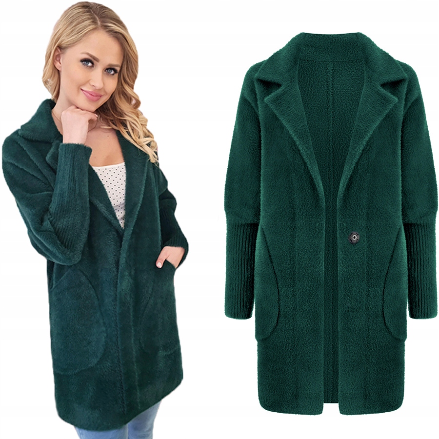 Alpaka Teplý Kabát Přehoz Vlna Barvy Lahvově Zelená Barva