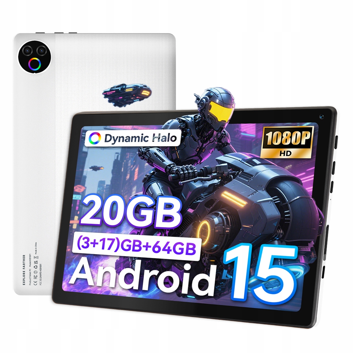 Tablet 10 Cali Android 15 20GB Ram 64GB WiFi 6+BT5.4 5000mAh Bílý