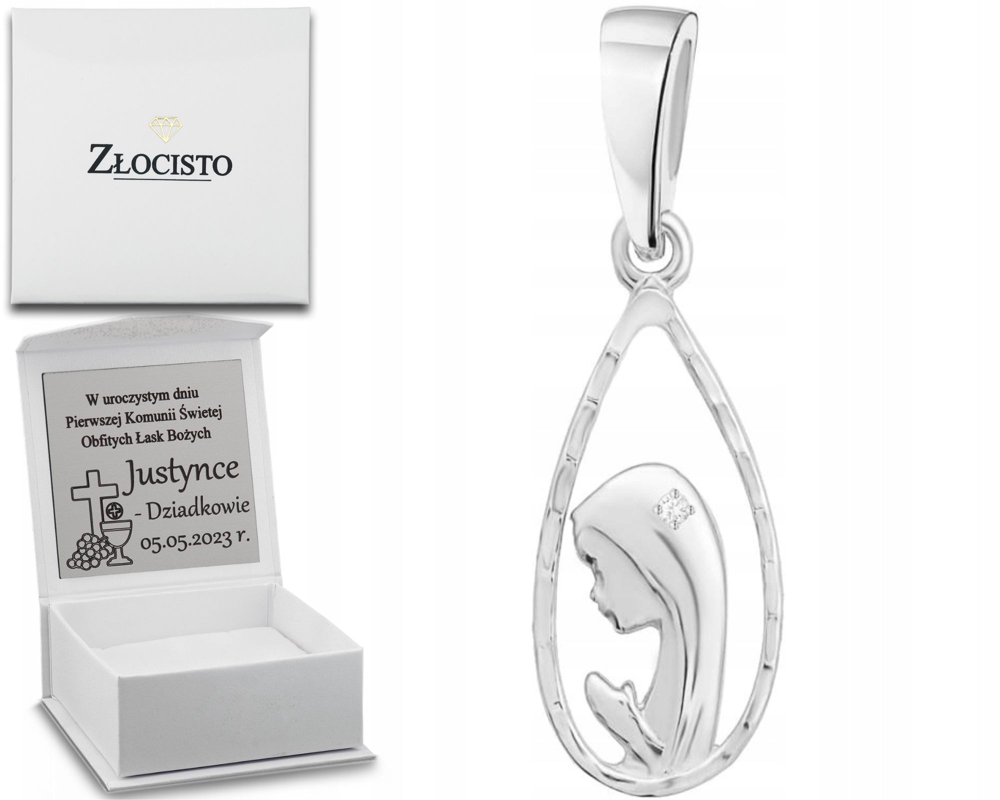 Medailon Z Bílého Zlata 585 Matka Boží Briliant Dárek K Přijímání Gravírování