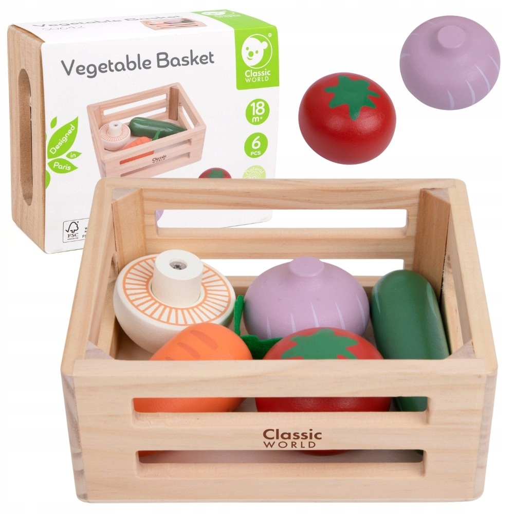 DREWNIANY ZESTAW WARZYW W SKRZYNCE KOSZYKU ZESTAW 6 el. CLASSIC WORLD