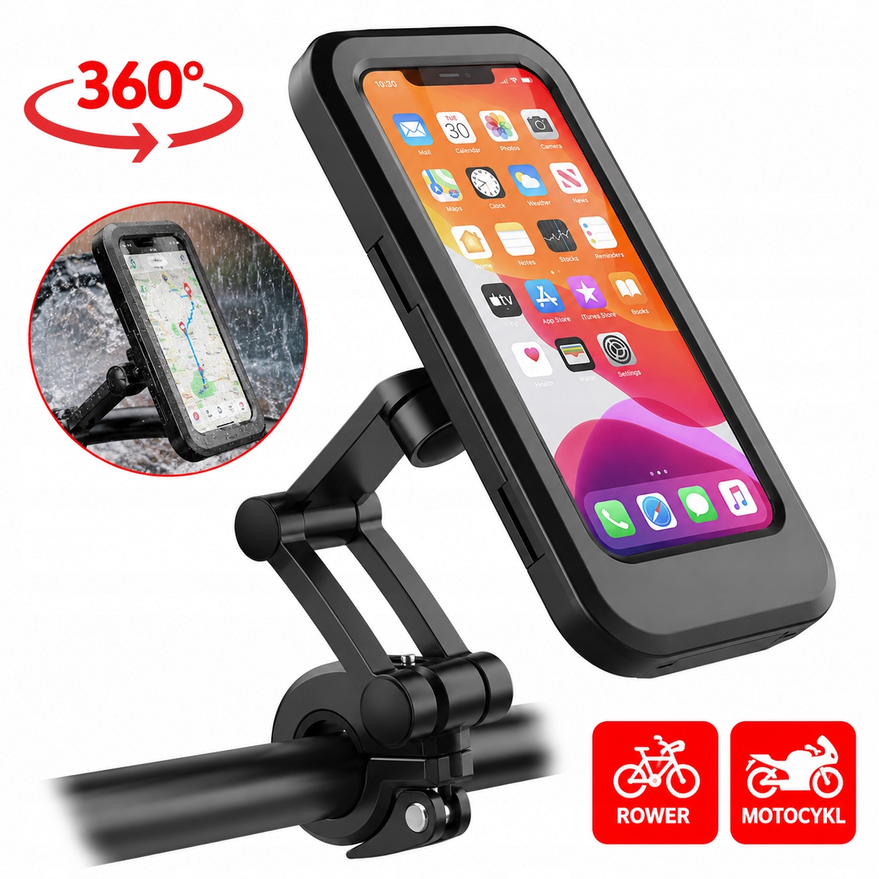 Wodoodporny uchwyt na telefon rowerowy motocykl 360° magnetyczny duży 6.5''