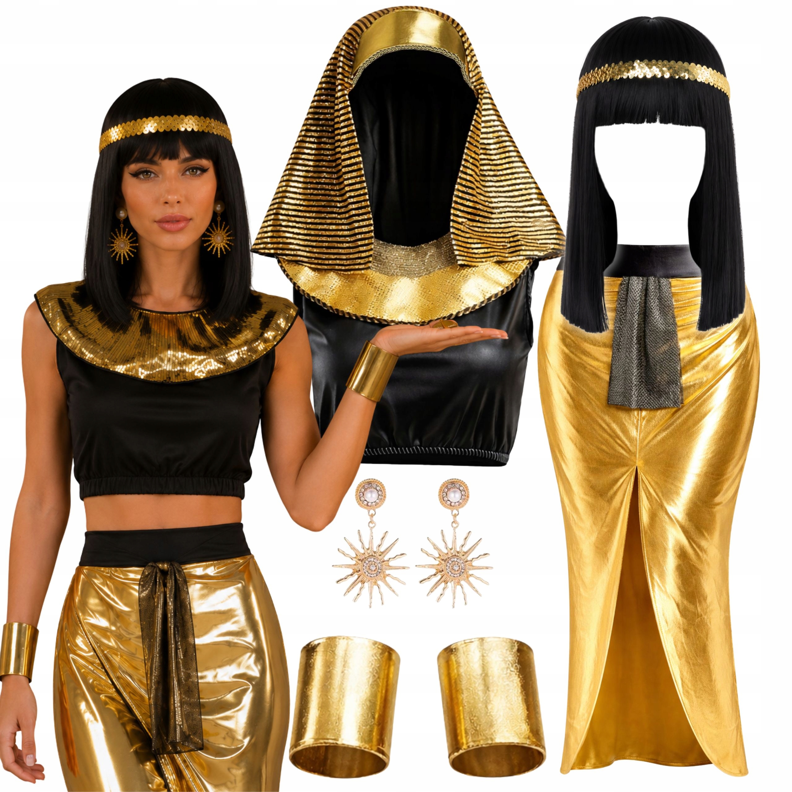 Kostým Kleopatra Převlek Egyptská Princezna Faraonka Paruka Set S M