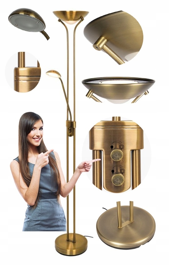 Lampa Podłogowa Eko Led Z Ściemniaczem Mosiądz XXL Full