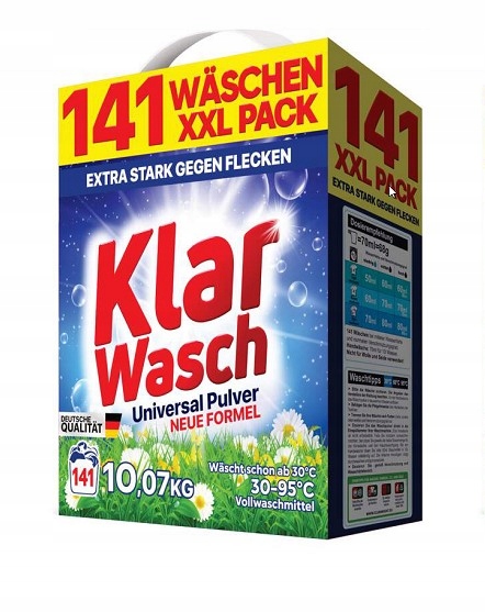 Klar Wasch 10,07 kg 141 praní Univerzální prášek na praní bílé barvy