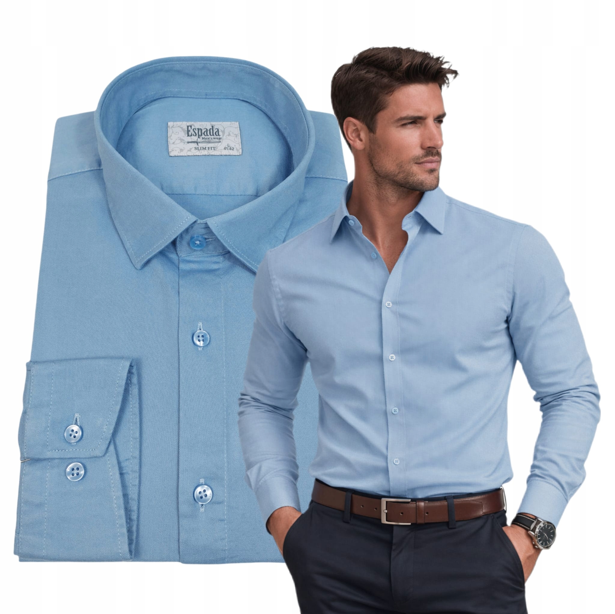 Pánská košile Modrá Matná Silnější Bavlna s elastanem Slim vel. M