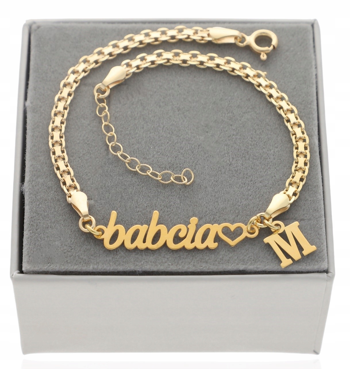 Zlatý Široký náramek Dárek pro babičku Den Babiček stříbro 925 Písmenko