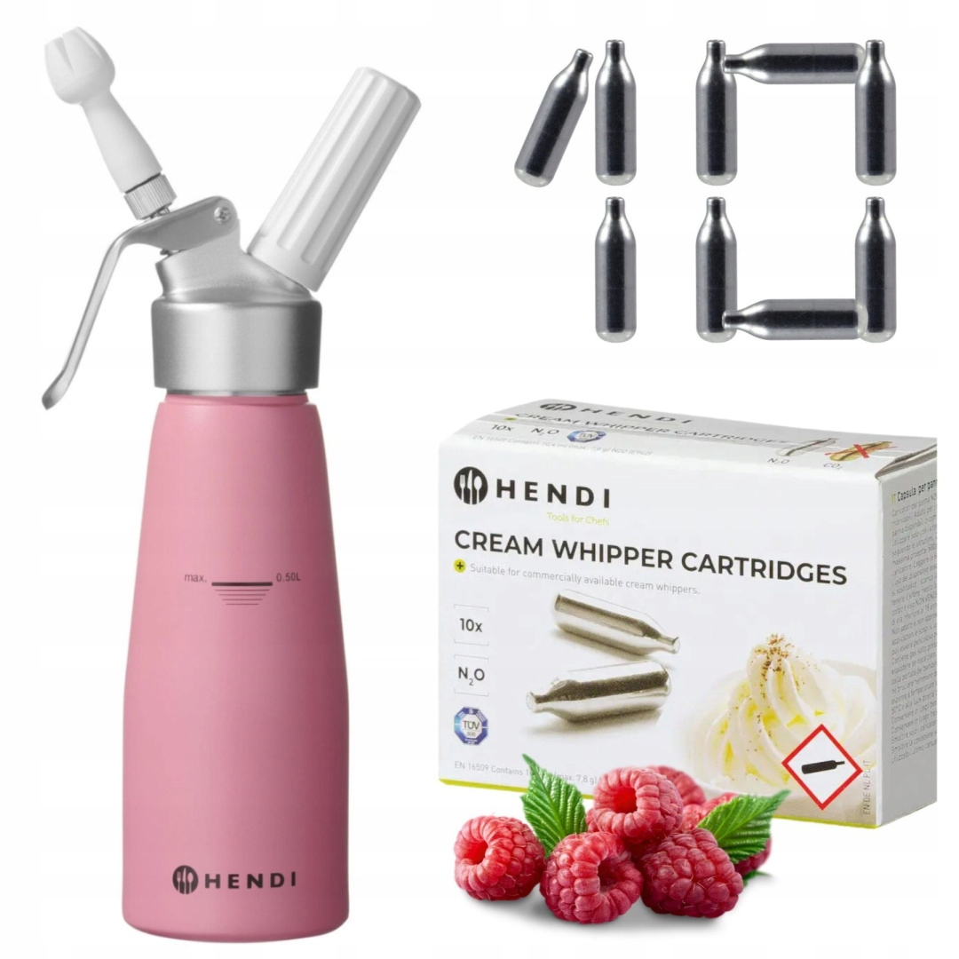 Růžový pastelový sifon na šlehačku 0,5 l 10 nábojů Hendi 975886