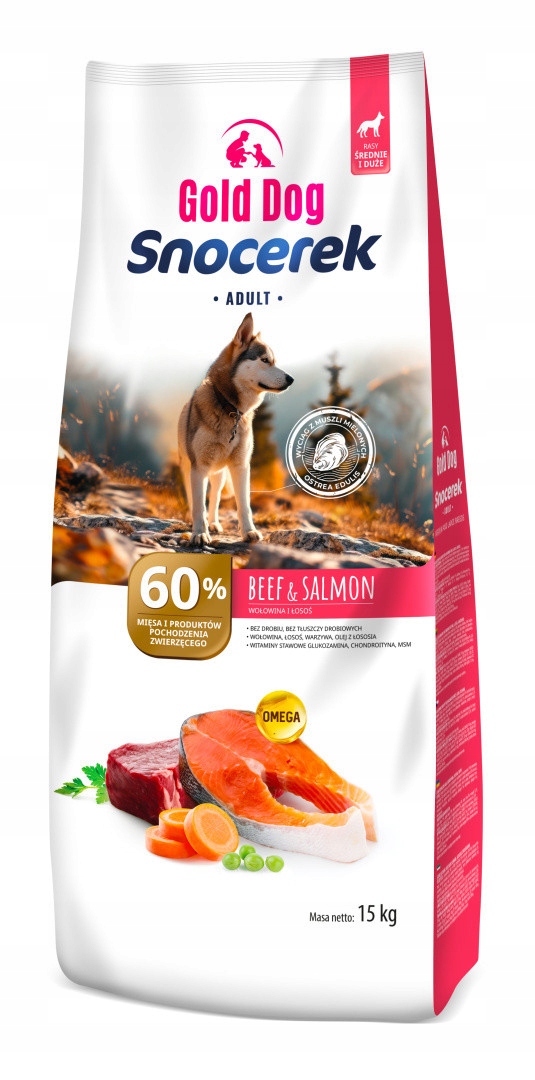 Karma sucha dla psa Gold Dog Snocerek Adult Beef & Salmon 15kg