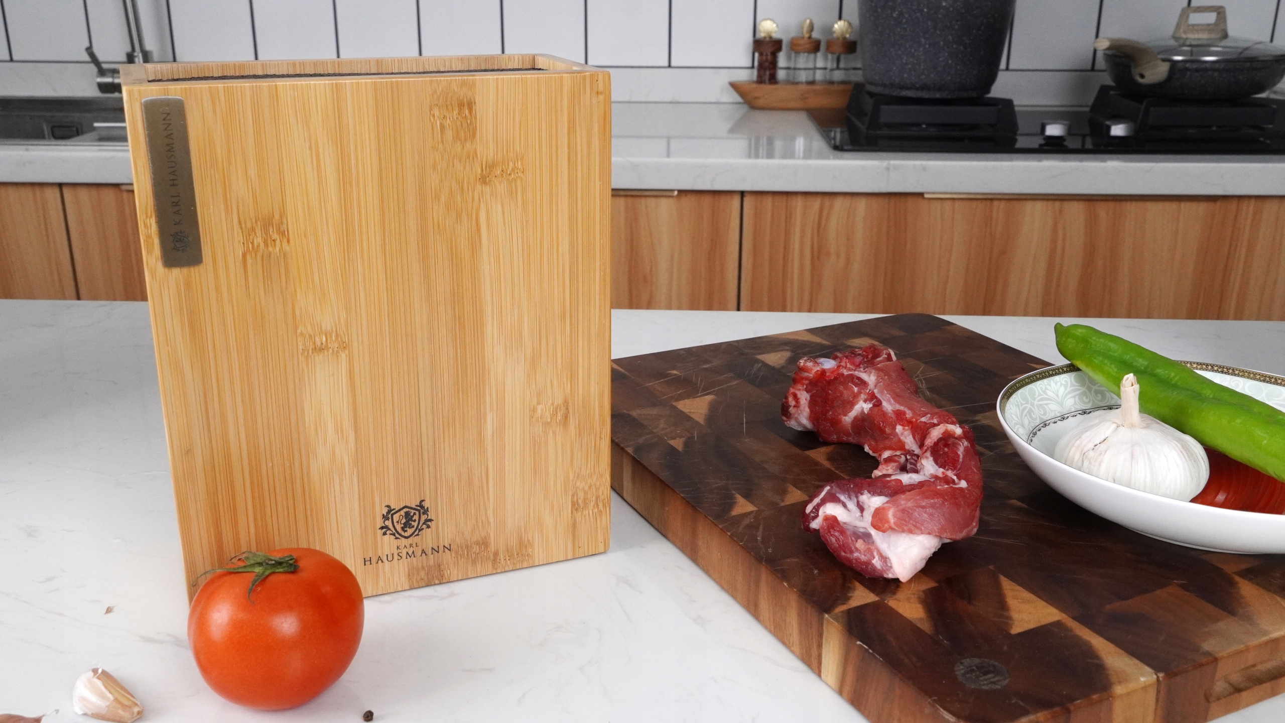 UNIWERSALNY BAMBUSOWY BLOK STOJAK NA NOŻE PRĘCIKI Szerokość produktu 19.5 cm