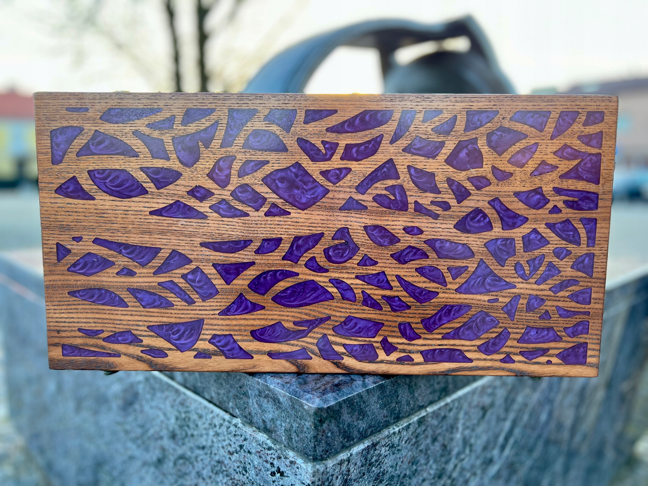 Drewniany Backgammon - Fioletowa żywica epoksydowa