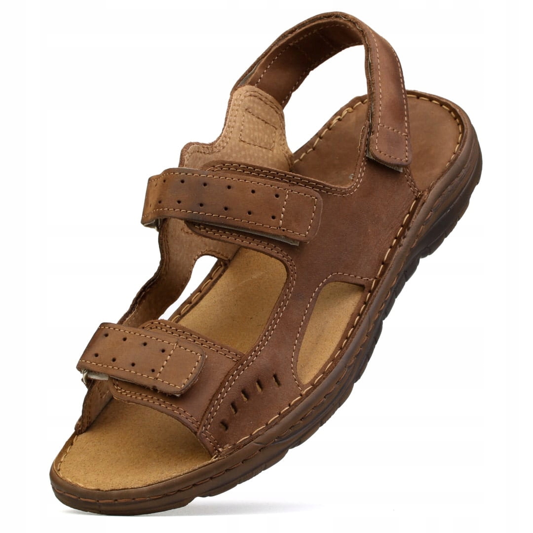 Pánské kožené sandály nastavitelné na suchý zip z přírodní hovězí kůže 2203 44