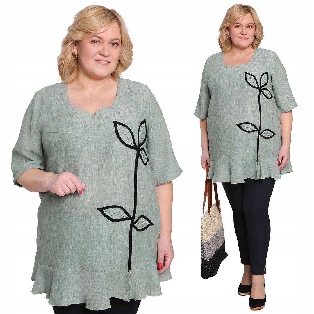 Světle zelená tunika s listovou aplikací 46/48