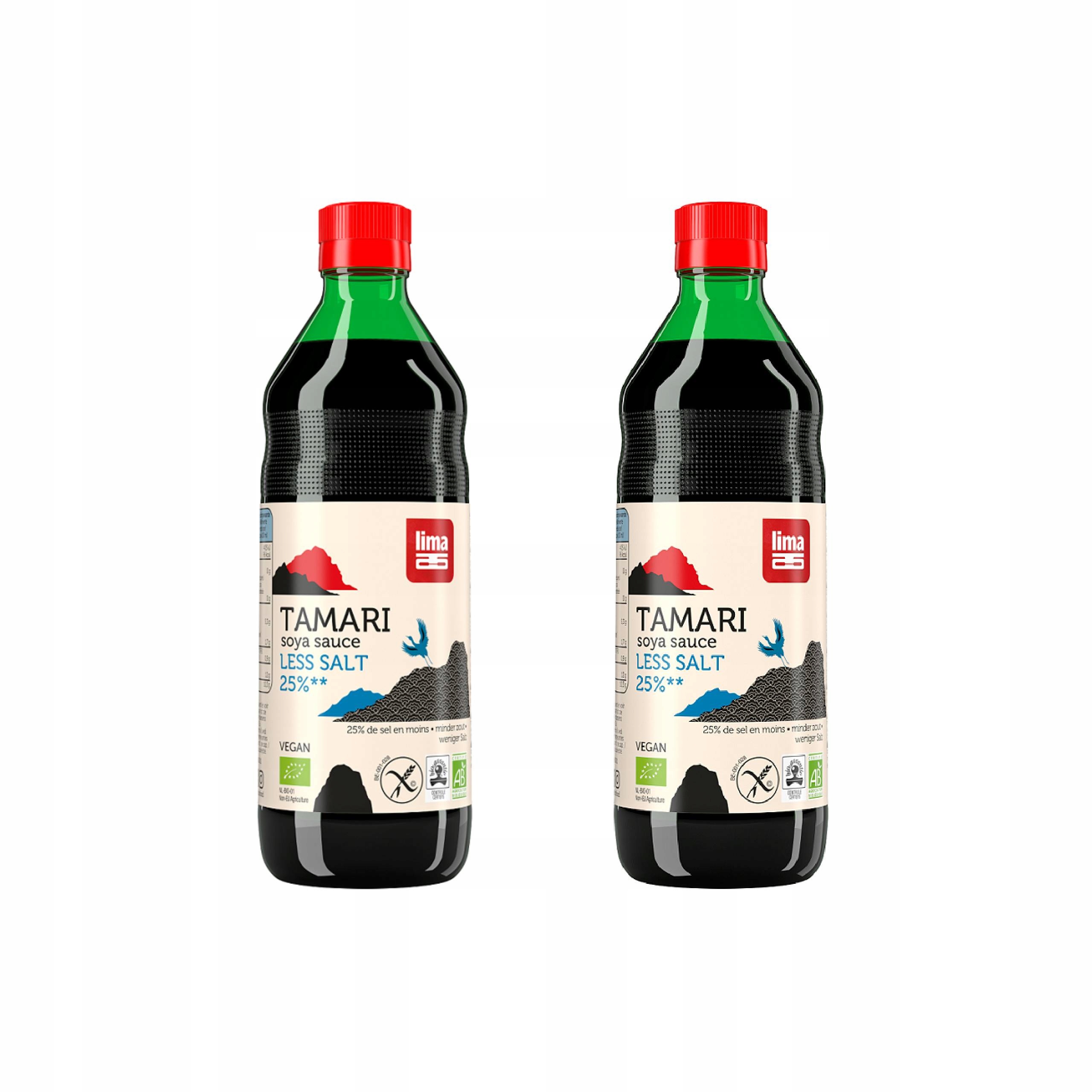 2x Sos Sojowy Tamari 25 % Mniej Soli Bezglutenowy Bio 500 ml Lima