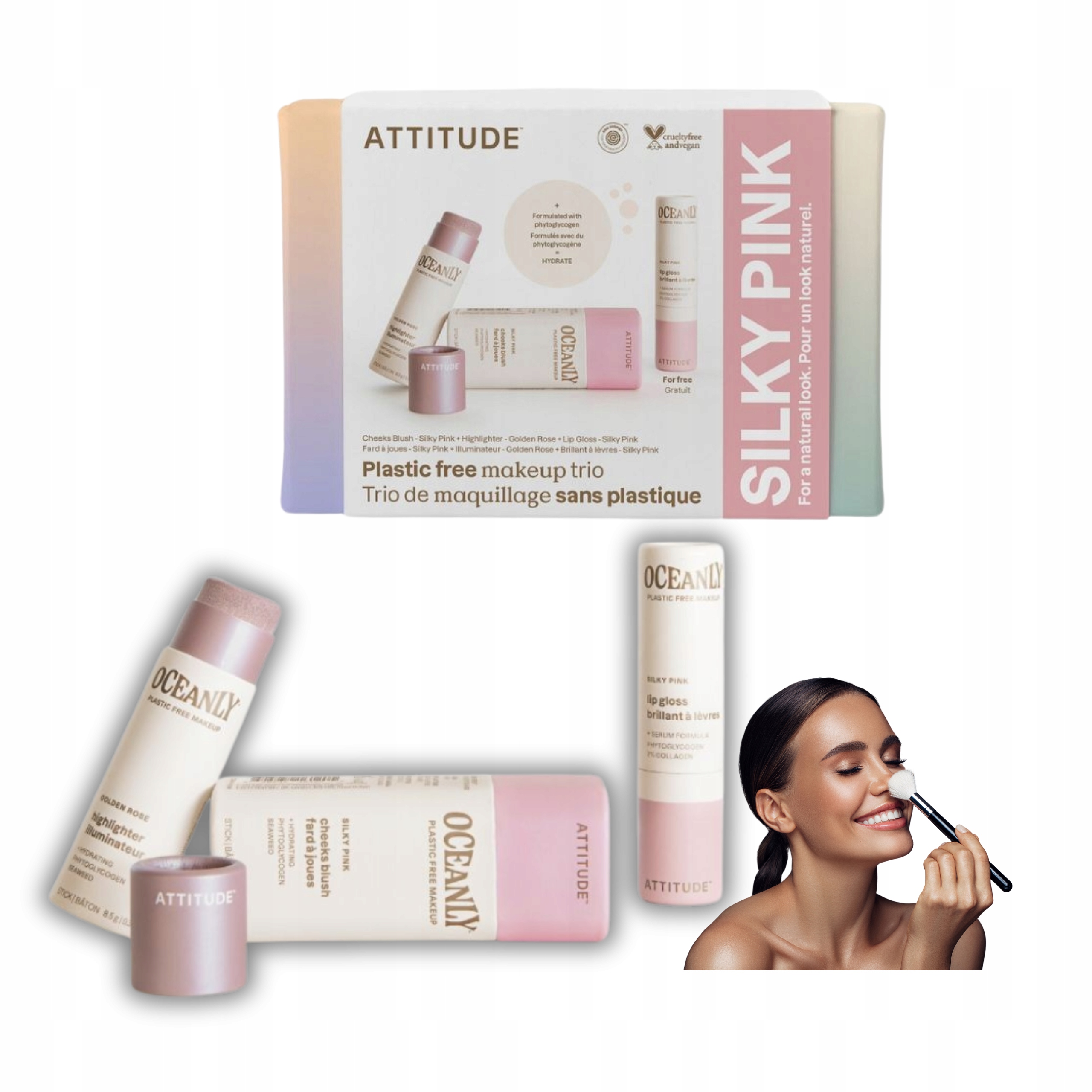 Sada Dárek Lesk růží Rozjasňovač Silky Pink Attitude Přírodní