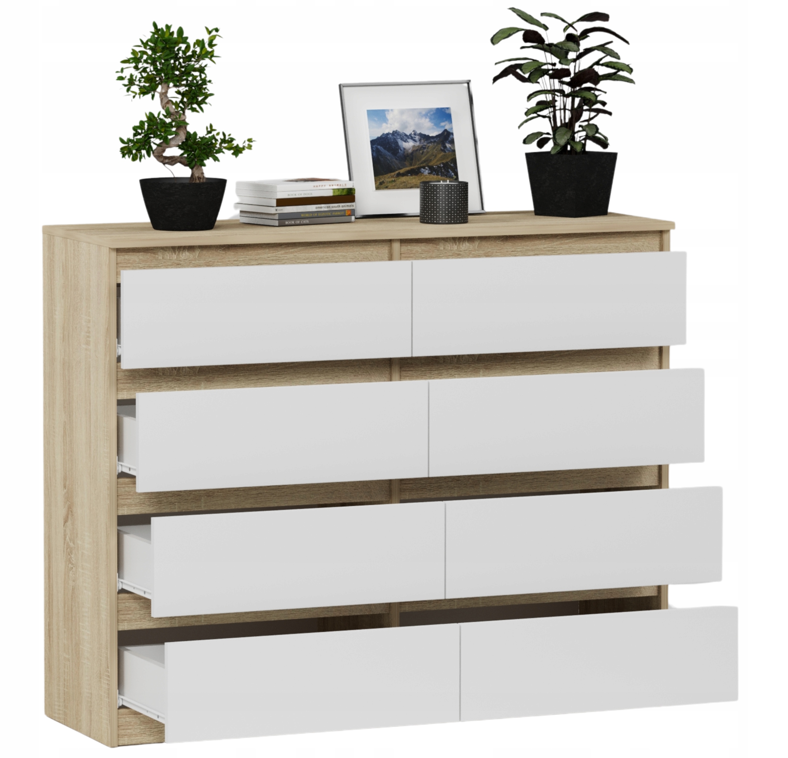 Nowoczesna KOMODA 140 SZAFKA 8 SZUFLAD Sonoma MIX