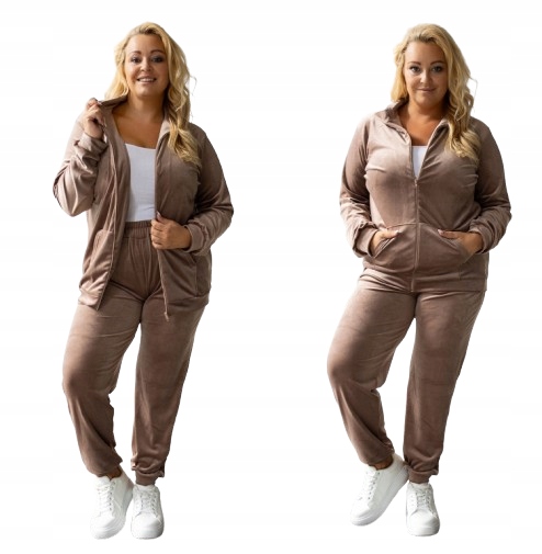 Dres Welurowy Damski Komplet Dresowy Plus Size Cappuccino 44/46