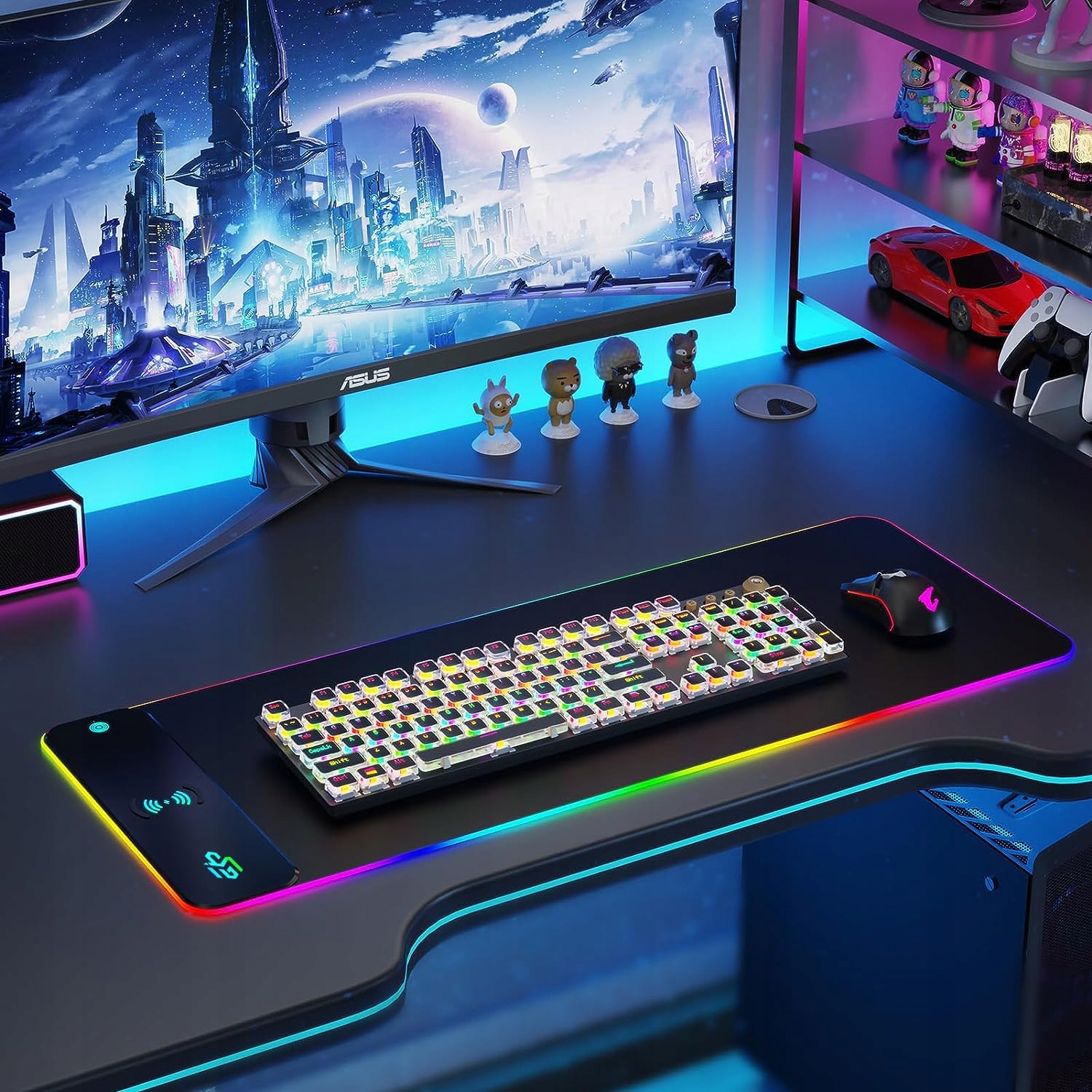 RGB PODKŁADKA GAMINGOWA LED Z ŁADOWANIEM QI 15W WODOODPORNA ANTYPOŚLIZGOWA — miniatura 7