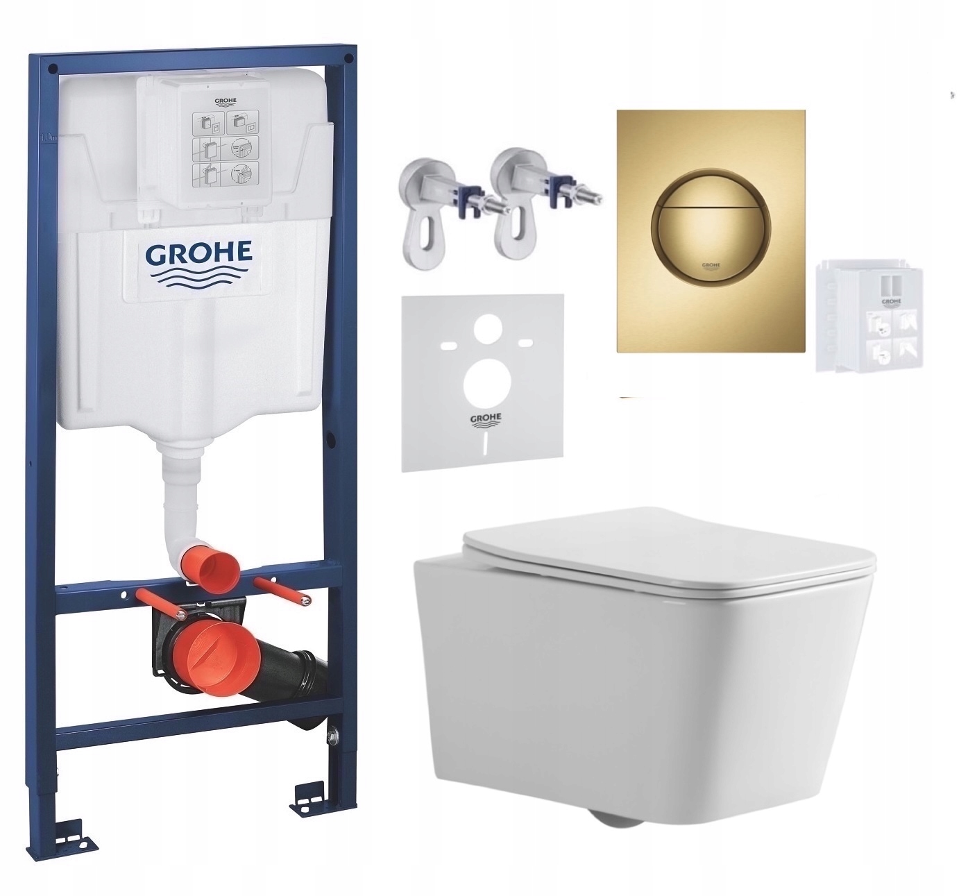 Grohe Podomietkový rošt s Wc misou Bilovec a tlačidlom, zlatý kartáčovaný