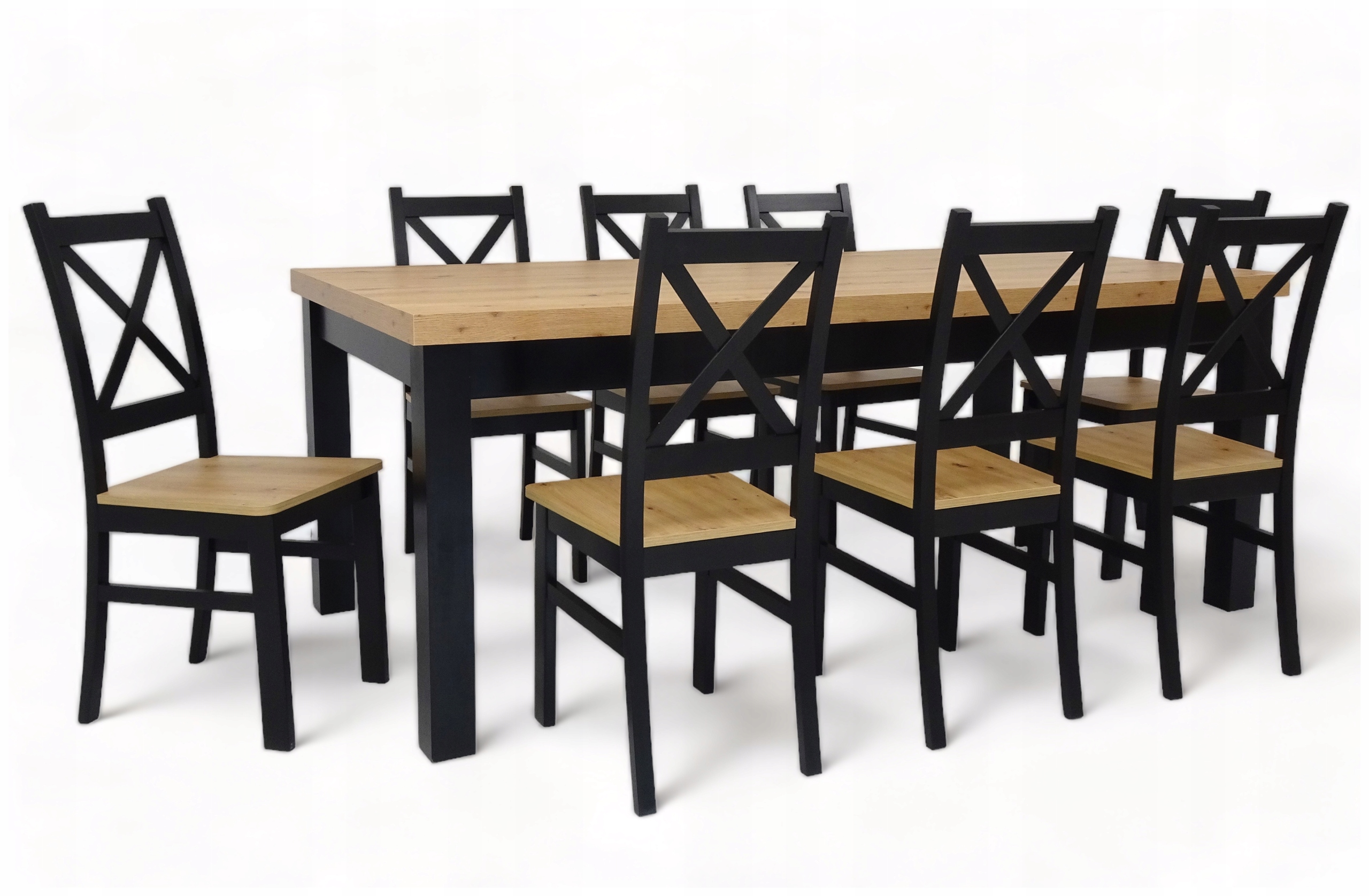 Masywny stół rozkładany dąb artisan loft 100x200/300 8 krzeseł krzyżak