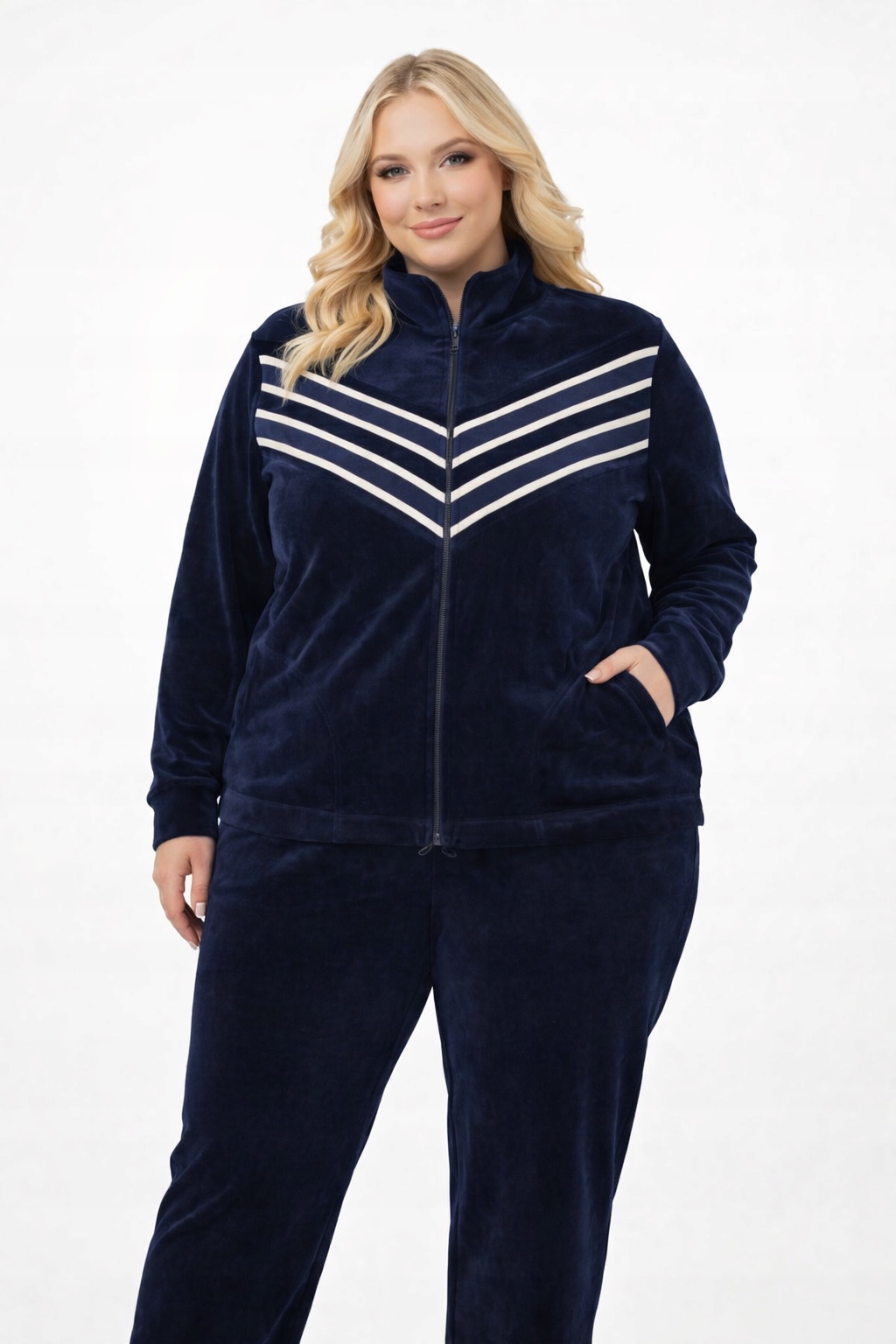 Velurový komplet 3XL Plus Size bavlněný Polský teplý námořnická modrá 48 50